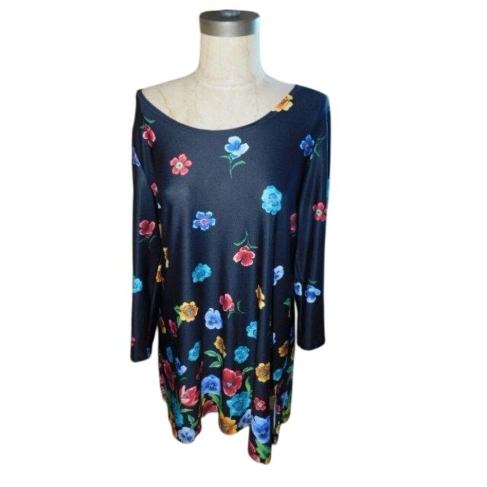 Slinky Brand Size M Medium Floral Stretchy Blouse Top